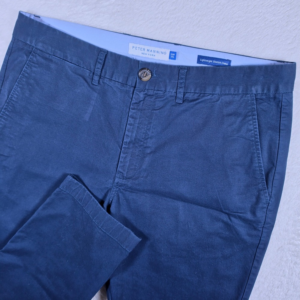 NEW Peter Manning Slim Fit Chino Mens 34/25 Navy Blue Lightweight Stretch